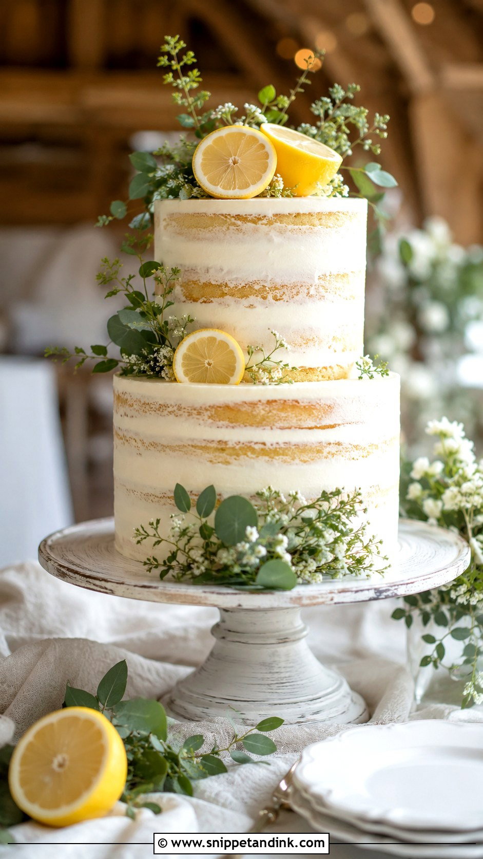 Lemon Semi Naked Wedding Cake - Snippet and Ink - 20 Lemon Themed Wedding Cake Ideas