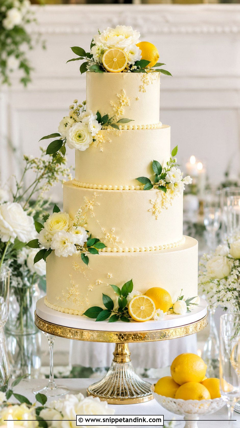 Lemon Tiered Wedding Cake - Snippet and Ink - 20 Lemon Themed Wedding Cake Ideas