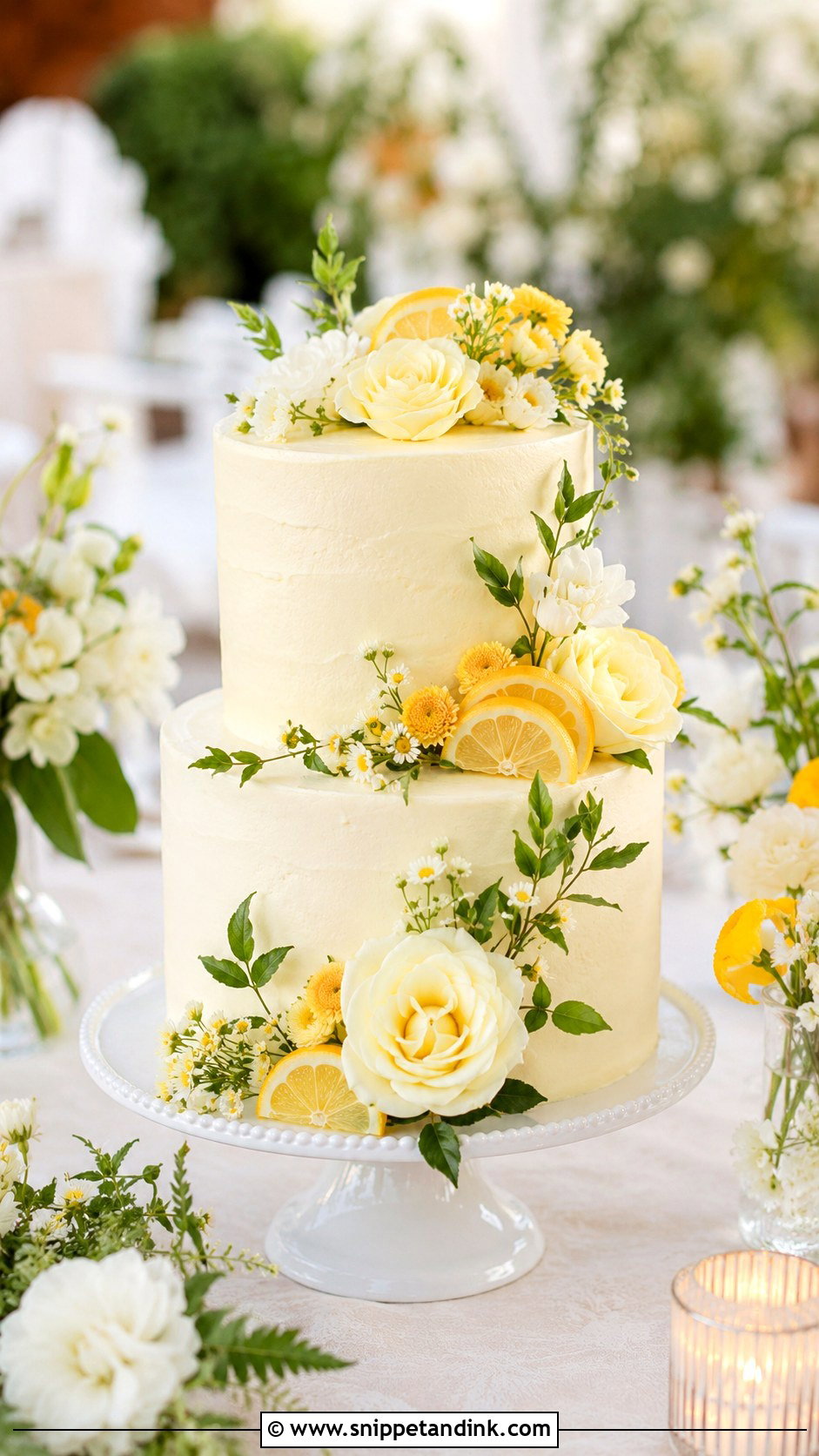 Lemon Wedding Cake With Flowers - Snippet and Ink - 20 Simple Beautiful Wedding Cakes