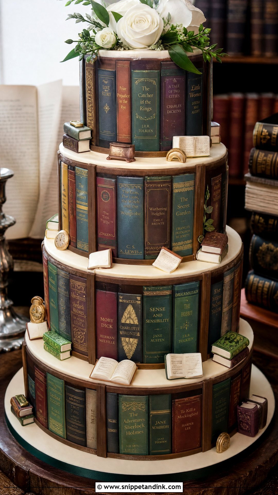 Library Wedding Cake - Snippet and Ink - 25 Book Theme Cake Ideas for Wedding