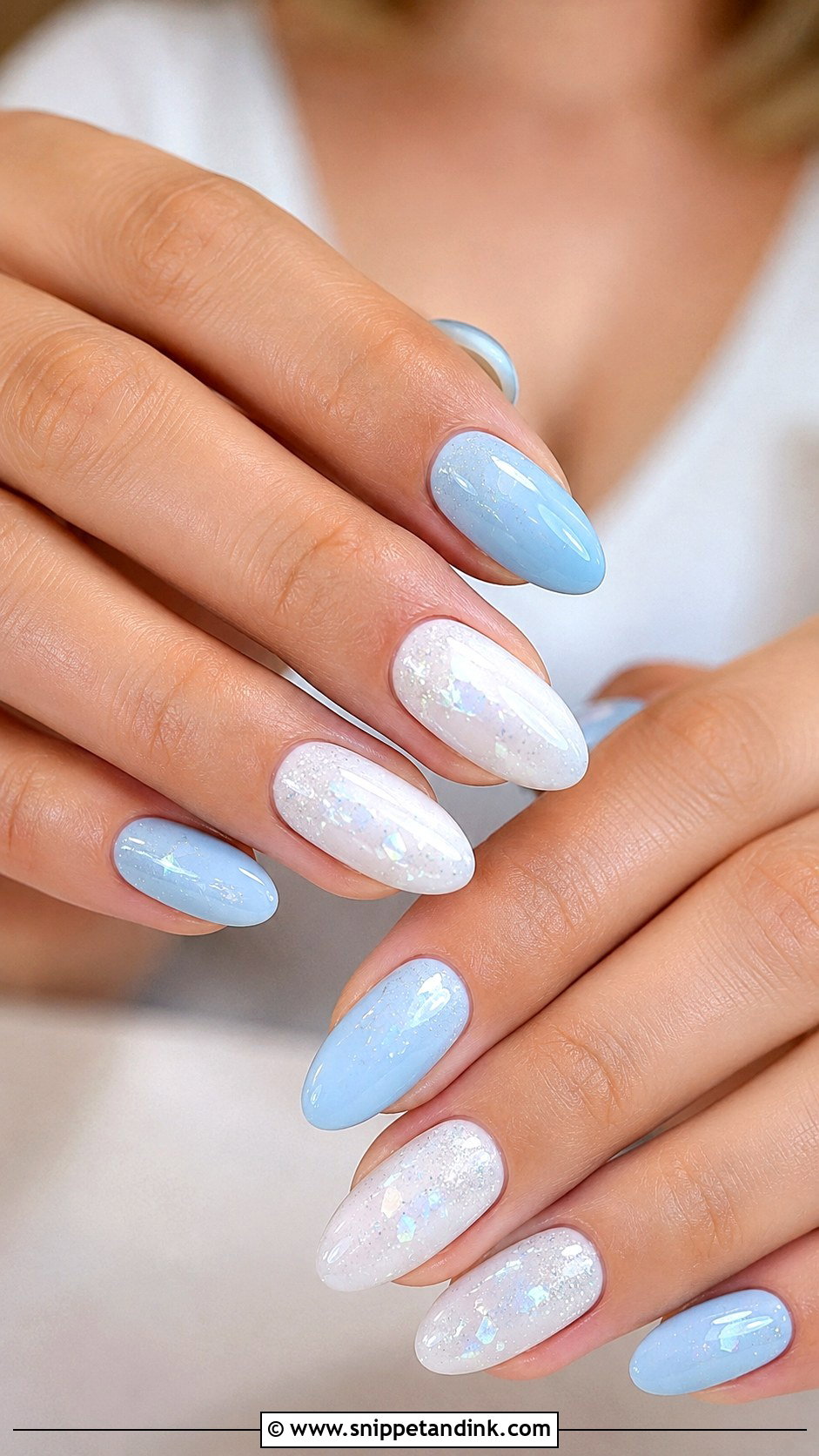 Light Blue And White Glitter Wedding Nails - Snippet and Ink - 20 Blue and White Wedding Nails