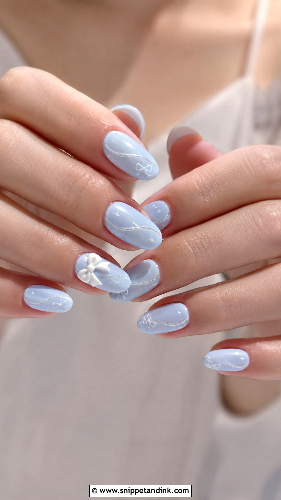 Light Blue Bow Wedding Nails - Snippet and Ink - 20 Light Blue Wedding Nails
