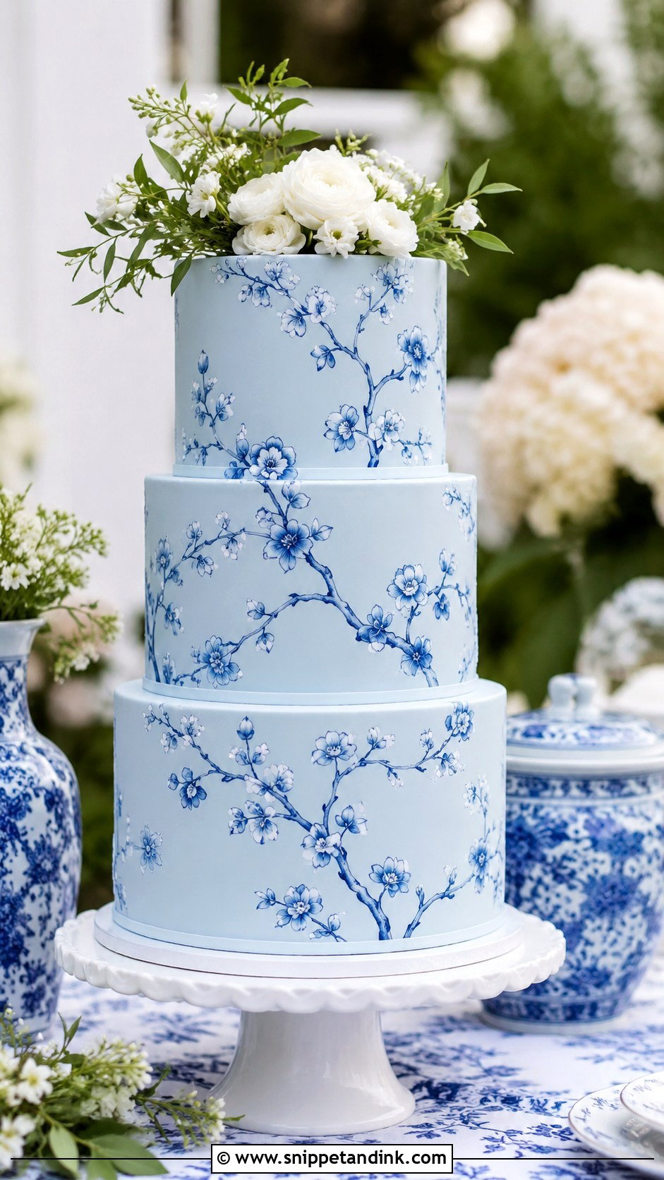 Light Blue Chinoiserie Wedding Cake - Snippet and Ink - 20 Light Blue Wedding Cakes