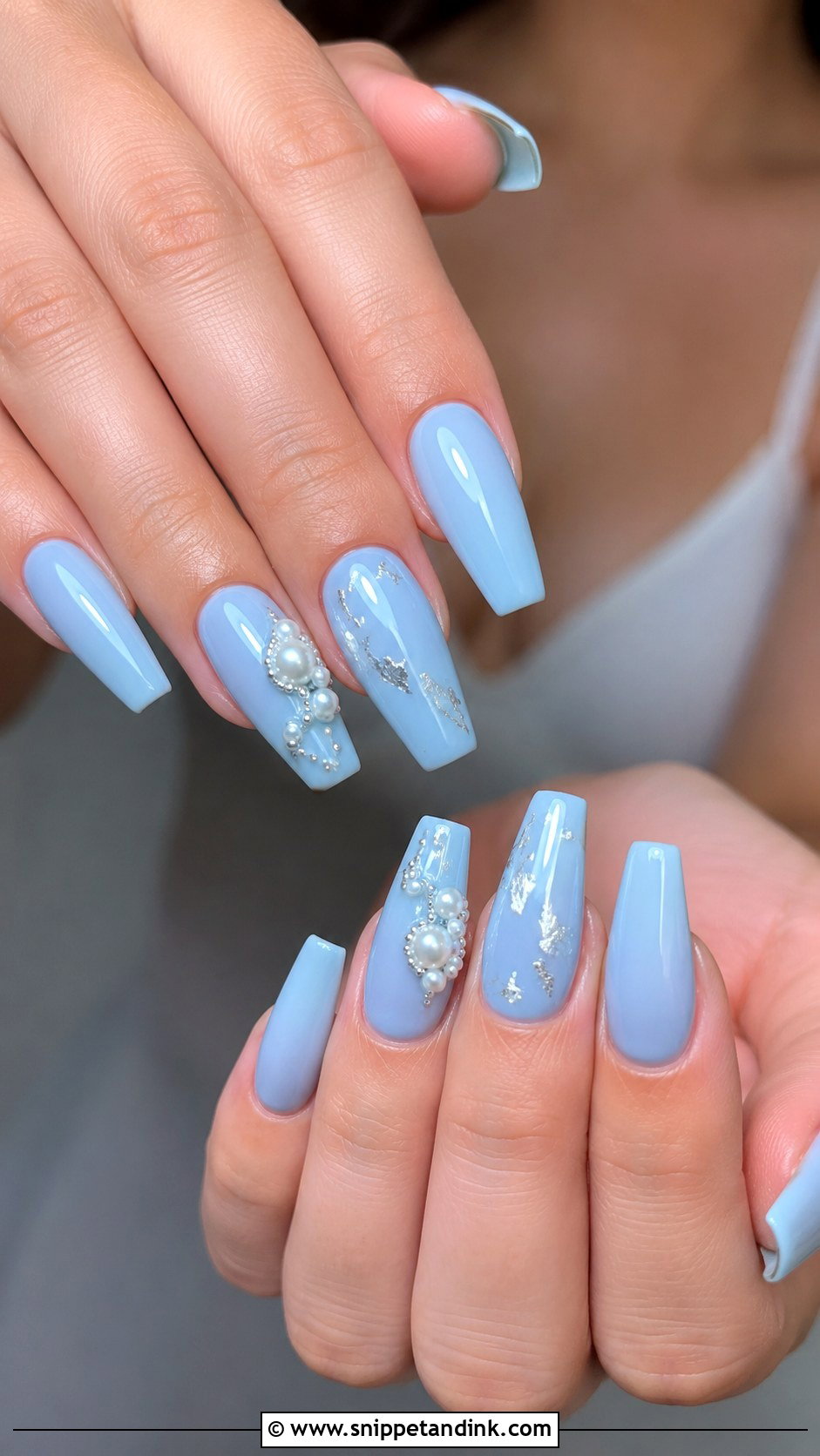 Light Blue Coffin Wedding Nails - Snippet and Ink - 20 Light Blue Wedding Nails