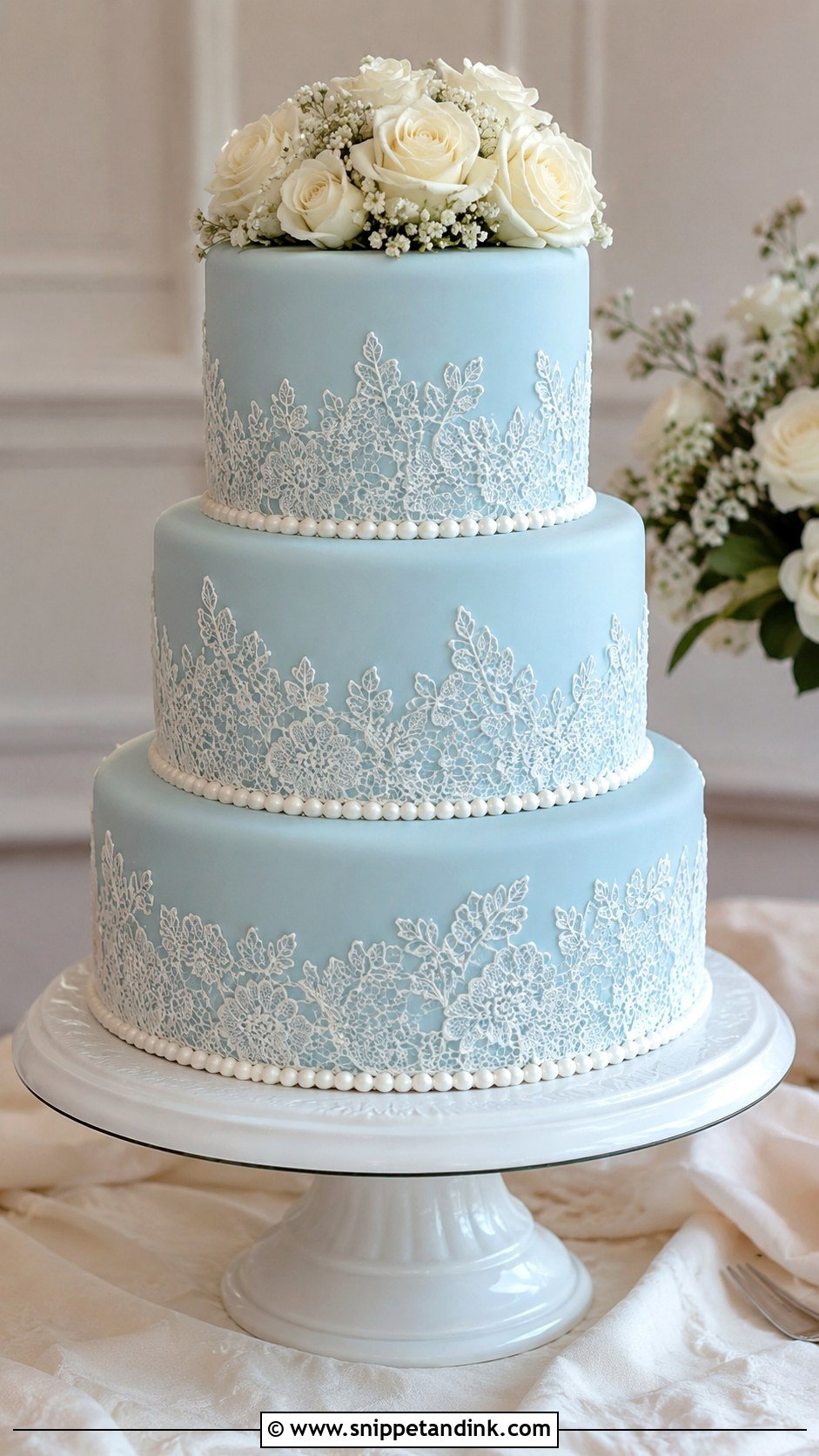 Light Blue Lace Wedding Cake - Snippet and Ink - 20 Light Blue Wedding Cakes