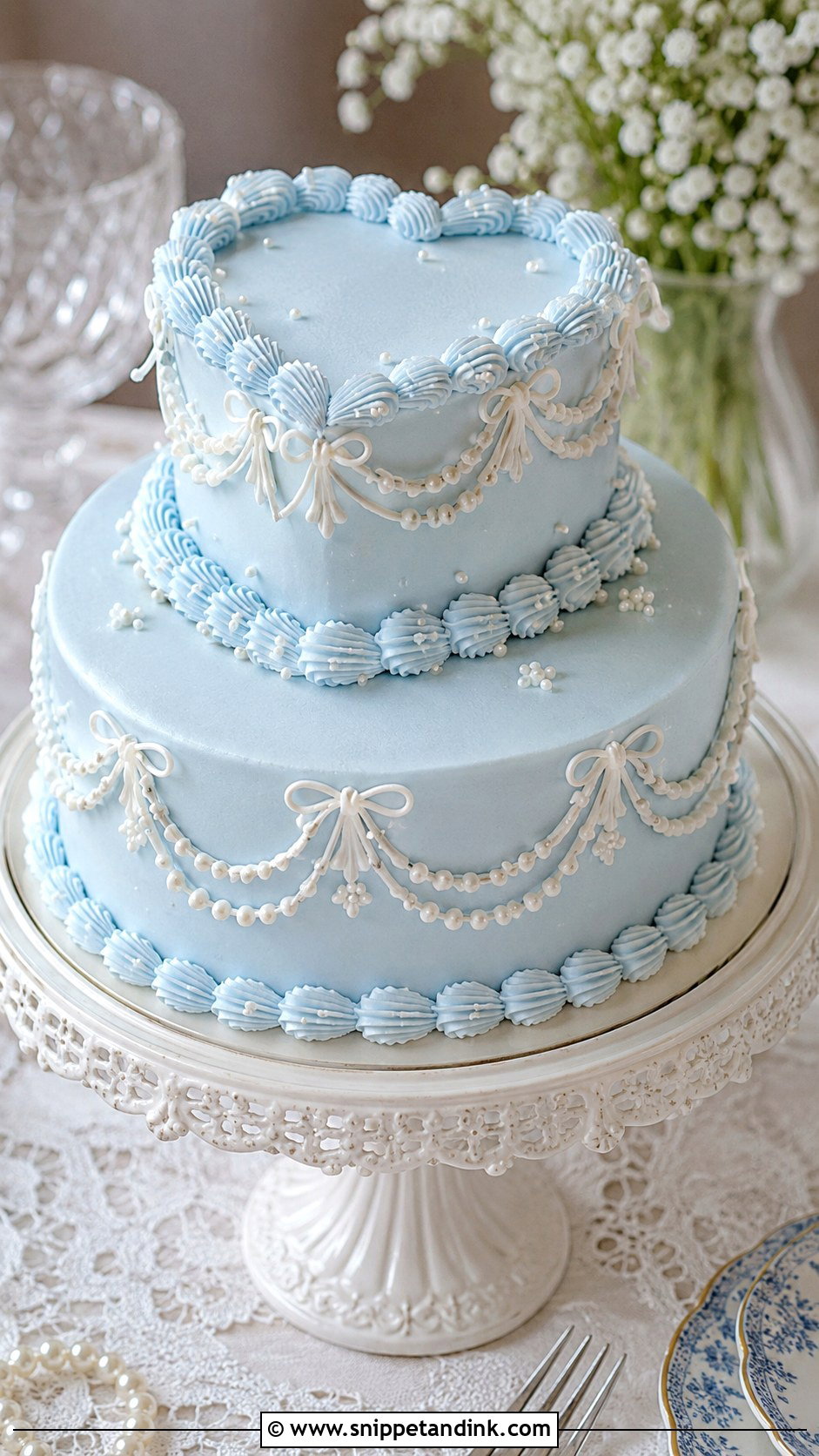 Light Blue Vintage Wedding Cake - Snippet and Ink - 20 Light Blue Wedding Cakes