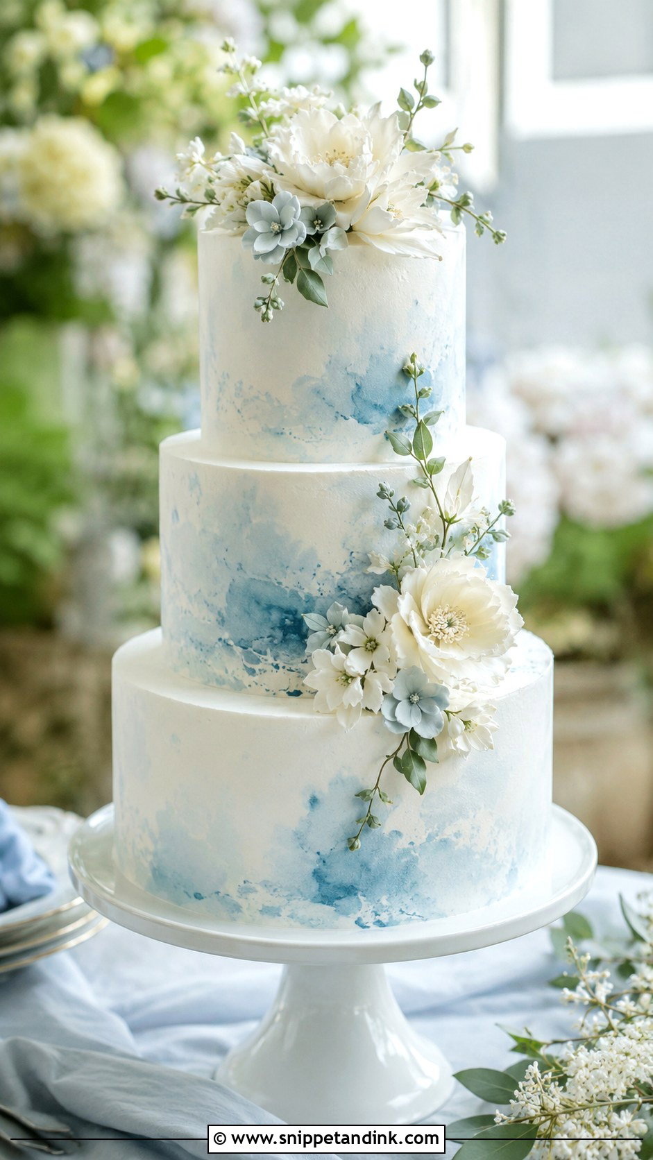 Light Blue Watercolor Wedding Cake - Snippet and Ink - 20 Light Blue Wedding Cakes
