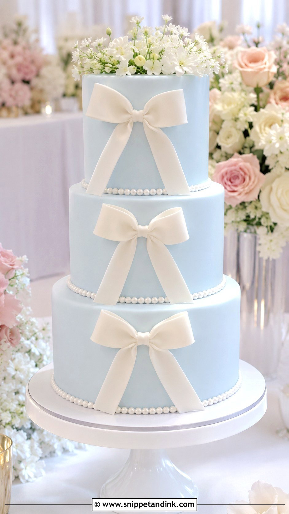 Light Blue Wedding Cake With Bows - Snippet and Ink - 20 Light Blue Wedding Cakes