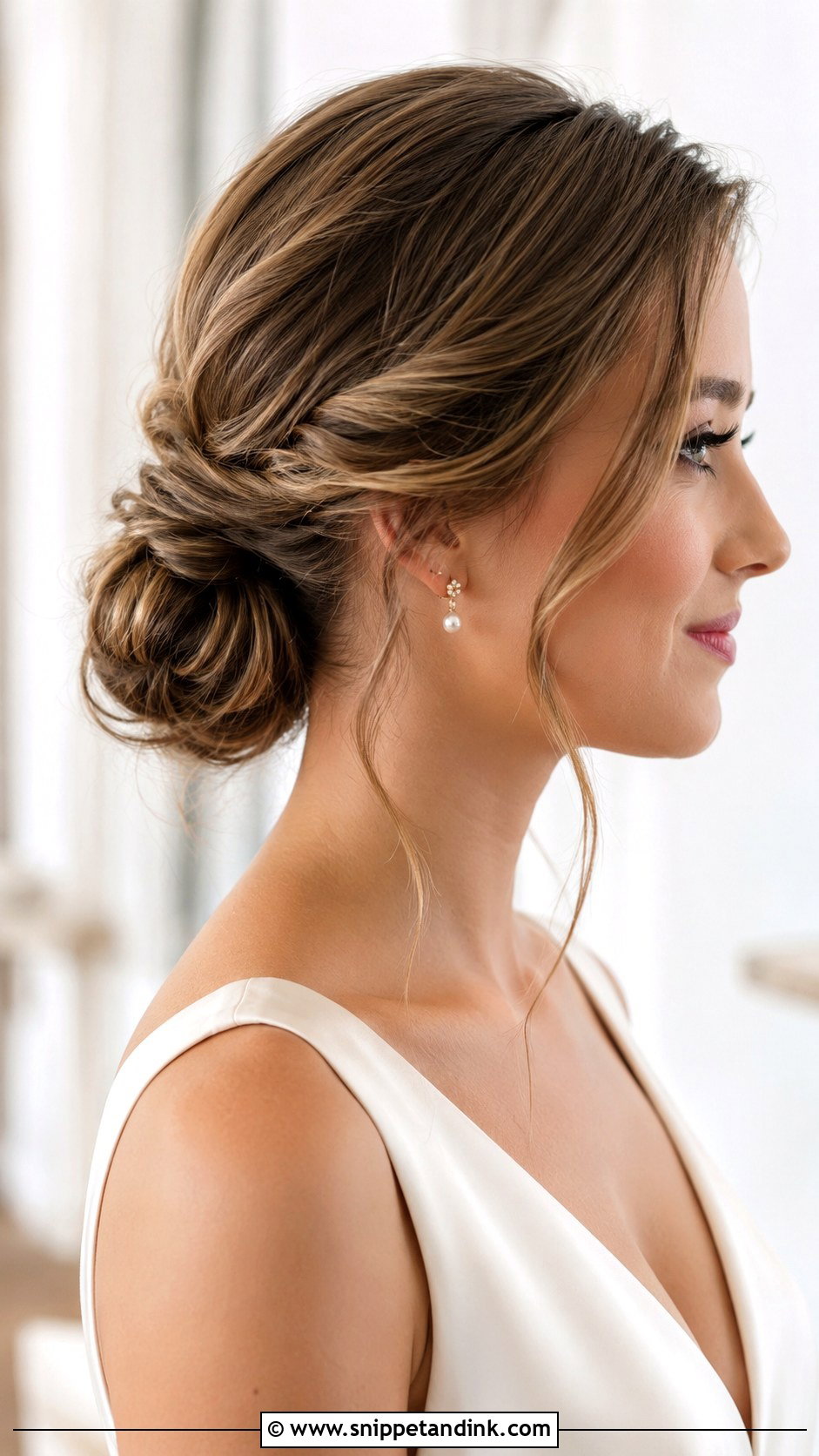 Light Brown Wedding Hair Low Bun - Snippet and Ink - 15 Light Brown Wedding Hair Ideas
