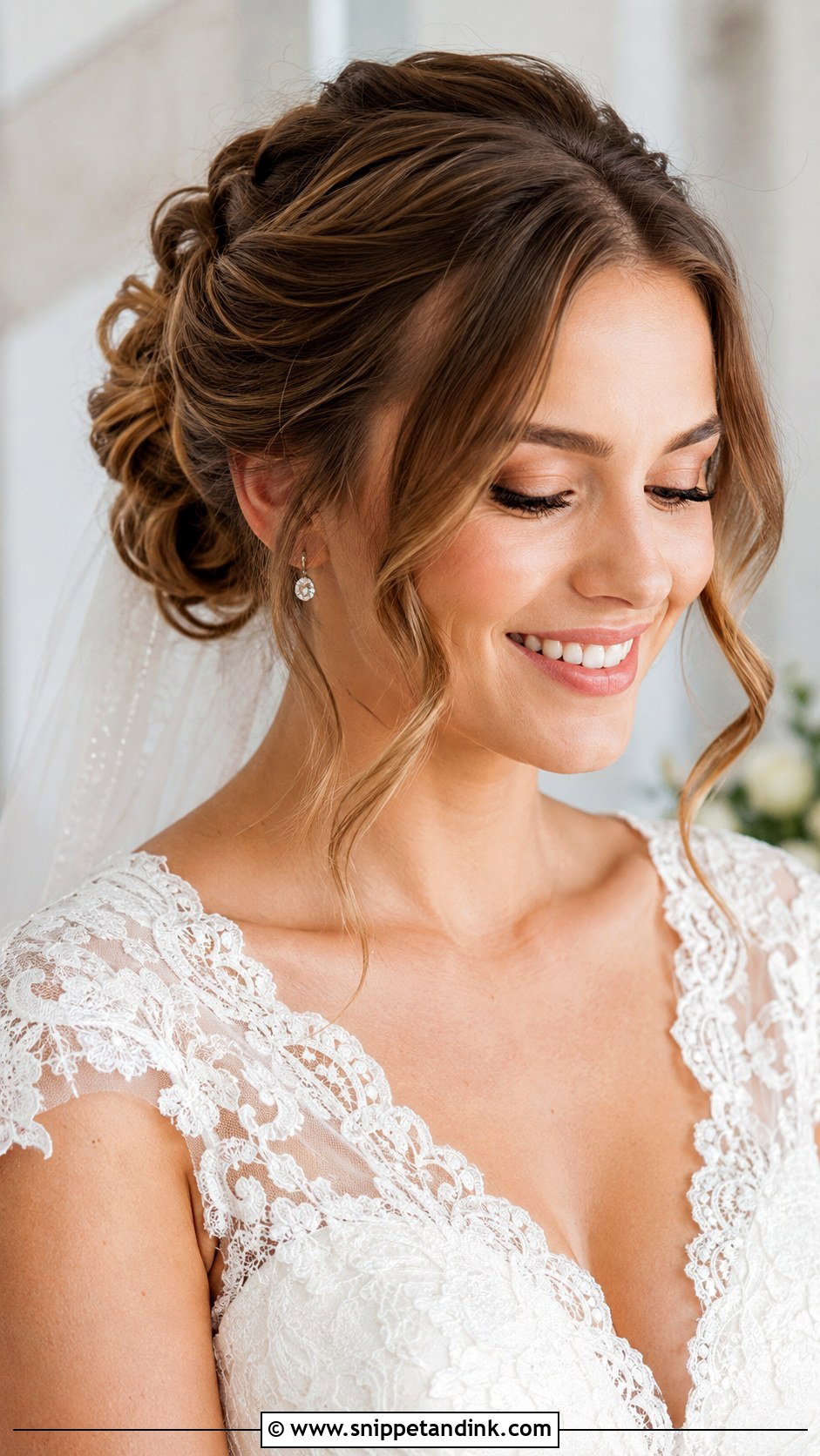 Light Brown Wedding Hair Updo With Face Framing Pieces - Snippet and Ink - 15 Light Brown Wedding Hair Ideas