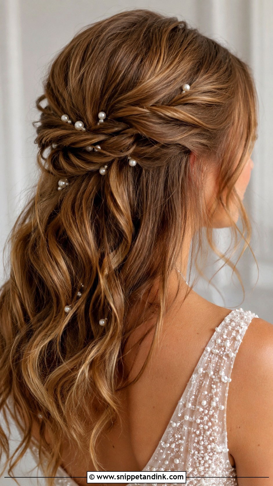 Light Brown Wedding Hair With Pearl Pins - Snippet and Ink - 15 Light Brown Wedding Hair Ideas
