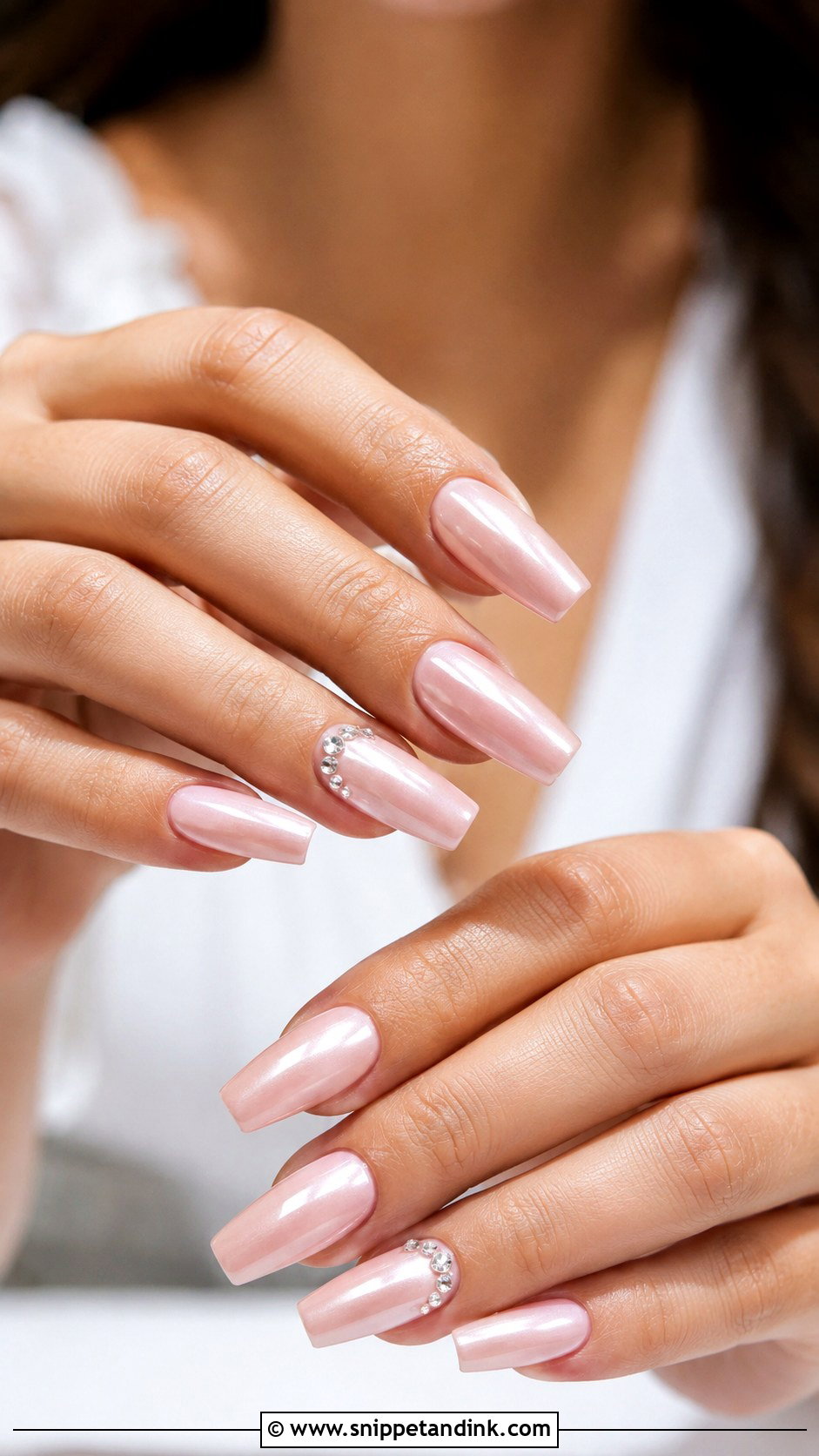 Light Pink Coffin Bridal Nails - Snippet and Ink - 20 Light Pink Bridal Nails