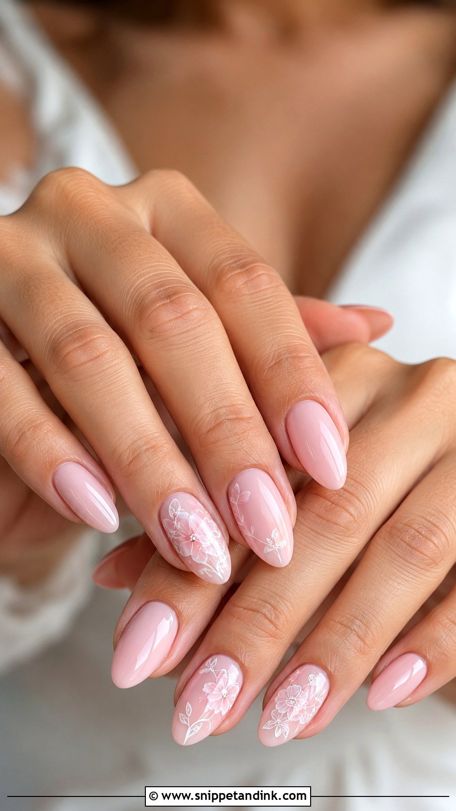 Light Pink Floral Bridal Nails - Snippet and Ink - 20 Light Pink Bridal Nails