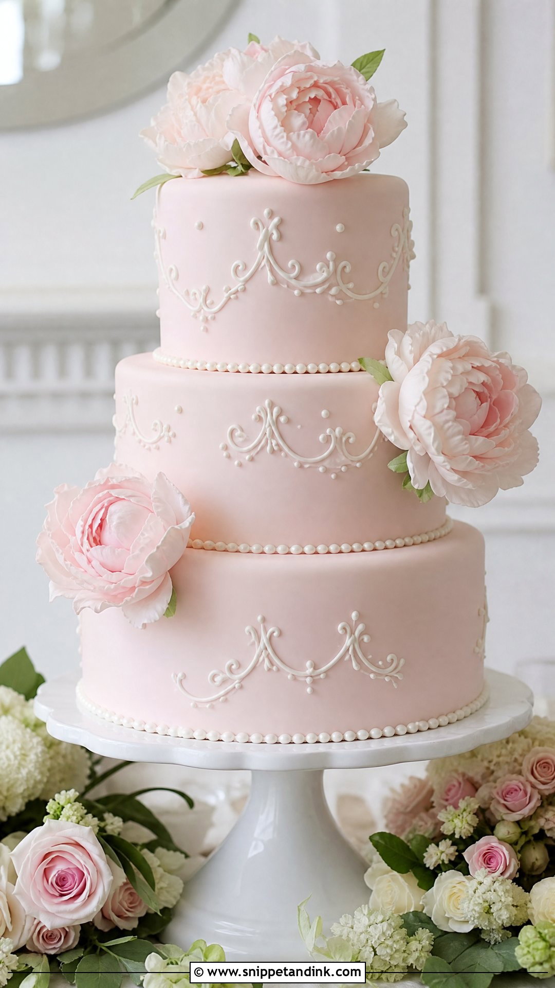 Light Pink Fondant Wedding Cake - Snippet and Ink - 20 Pink Fondant Cake Ideas for Wedding
