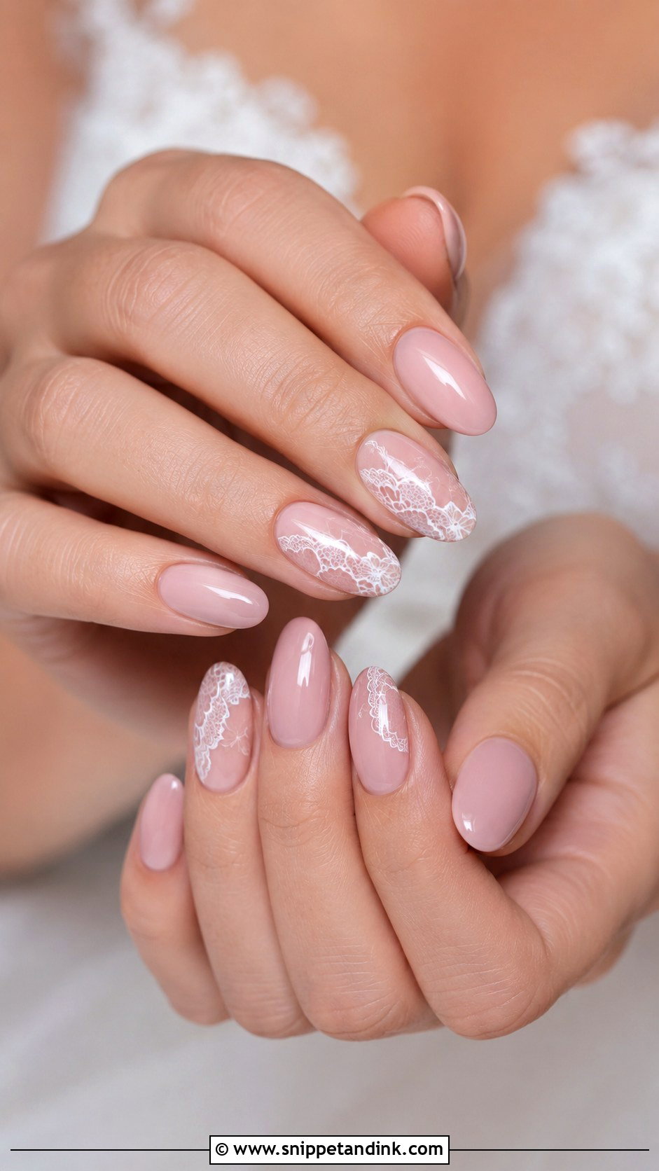 Light Pink Lace Bridal Nails - Snippet and Ink - 20 Light Pink Bridal Nails