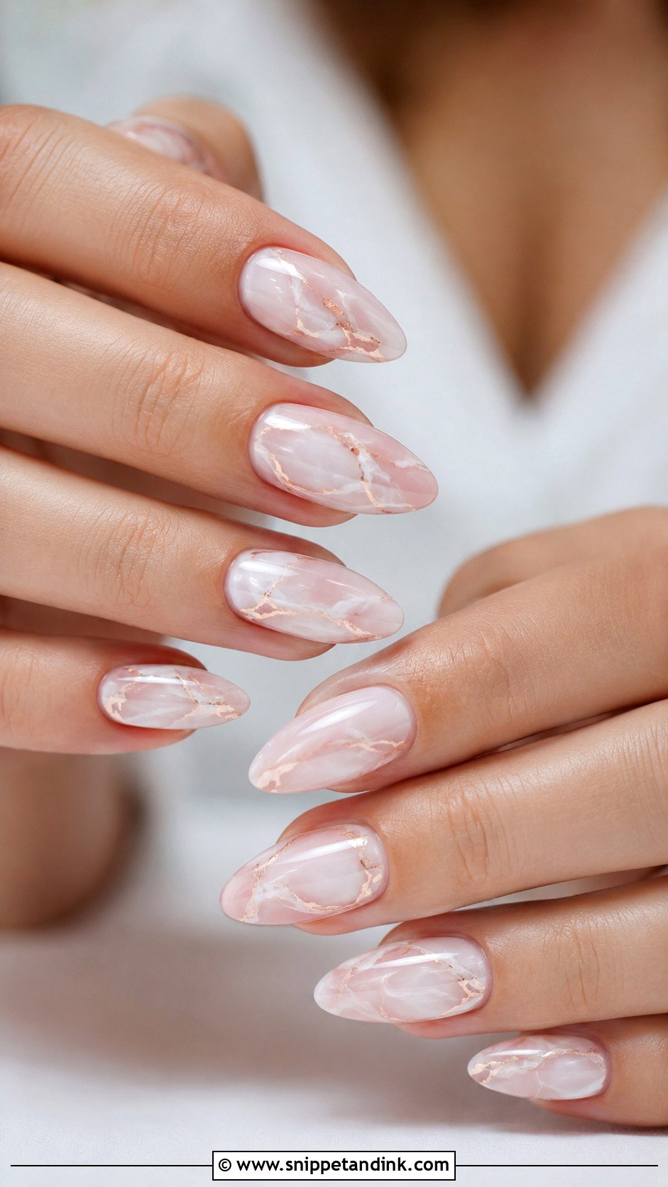 Light Pink Marble Bridal Nails - Snippet and Ink - 20 Light Pink Bridal Nails