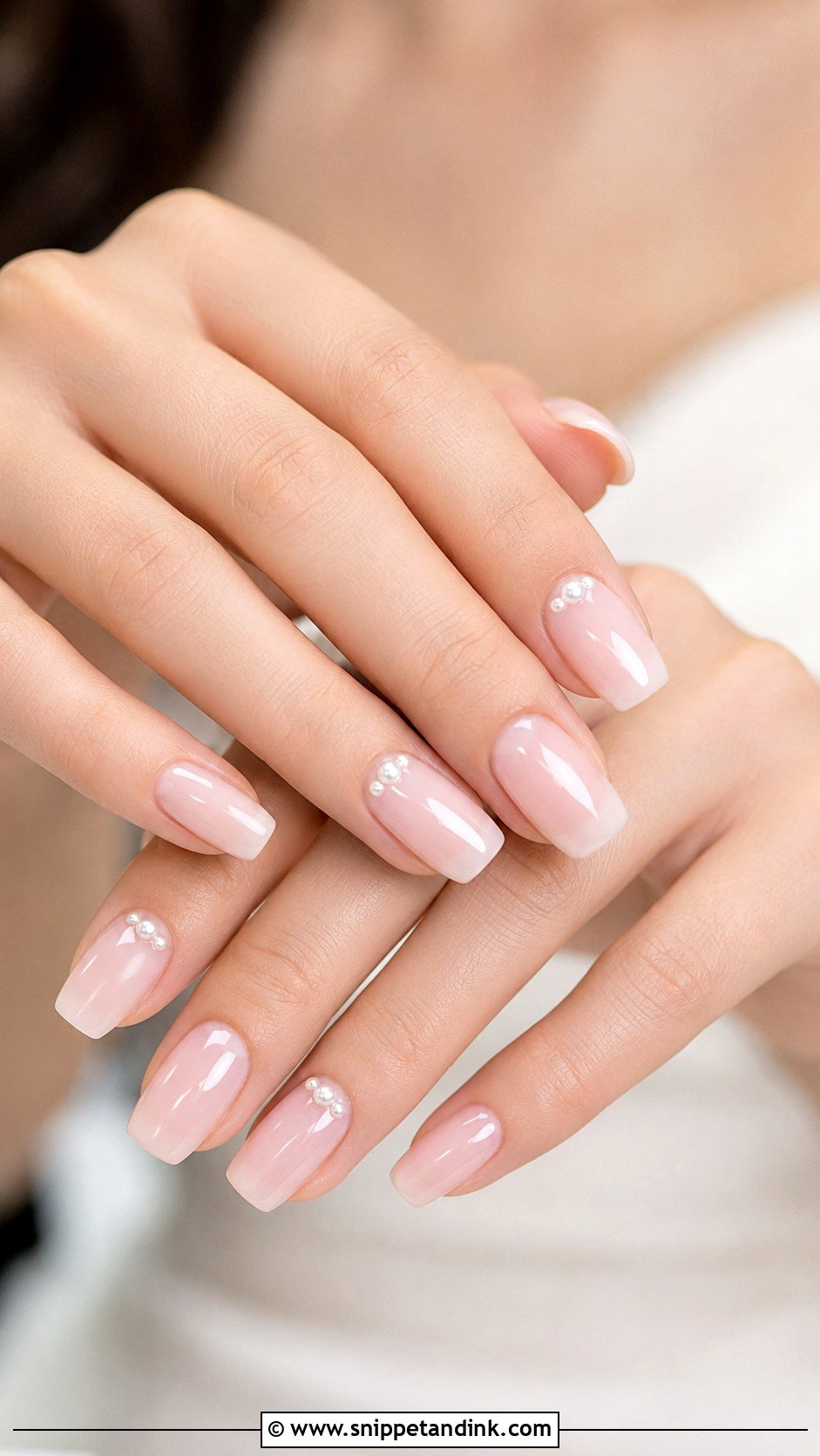 Light Pink Pearl Bridal Nails - Snippet and Ink - 20 Light Pink Bridal Nails
