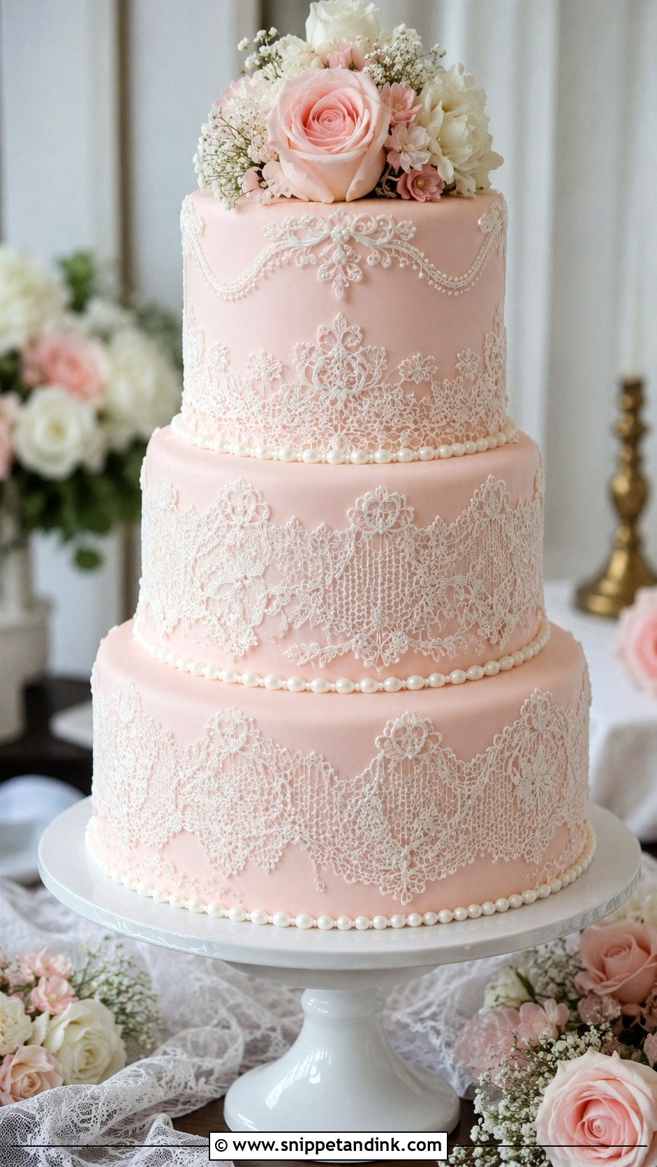 Light Pink Vintage Buttercream Wedding Cake - Snippet and Ink - 20 Light Pink Vintage Cake Ideas for Wedding