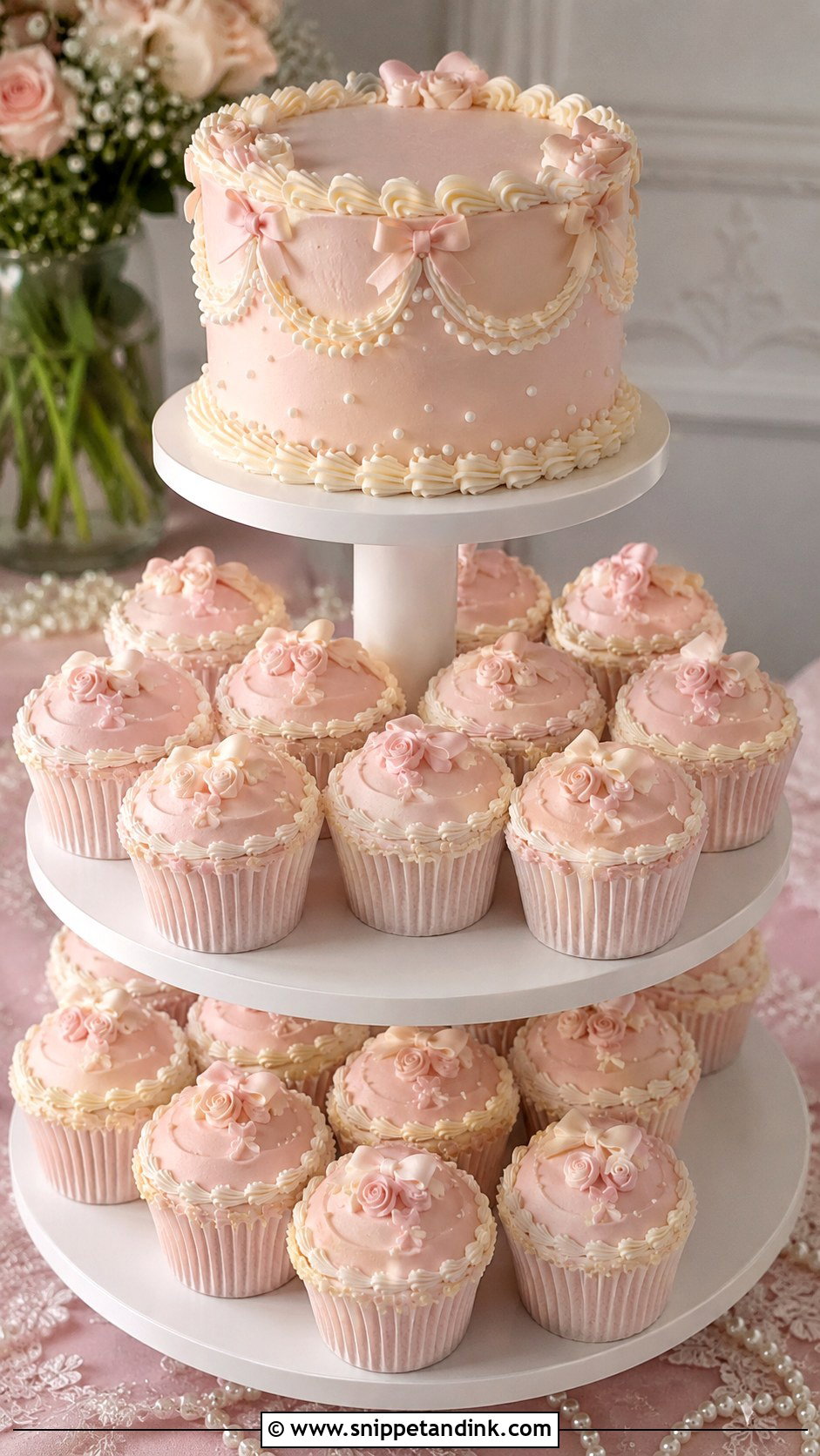 Light Pink Vintage Cupcake Wedding Cake - Snippet and Ink - 20 Light Pink Vintage Cake Ideas for Wedding