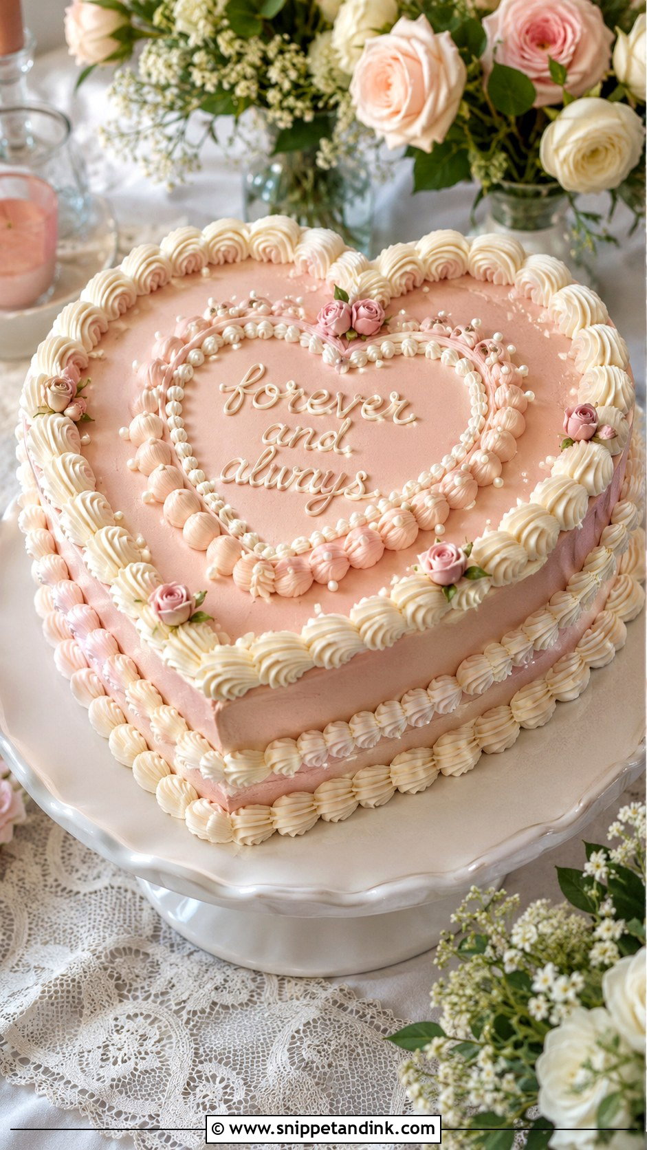Light Pink Vintage Heart Wedding Cake - Snippet and Ink - 20 Light Pink Vintage Cake Ideas for Wedding