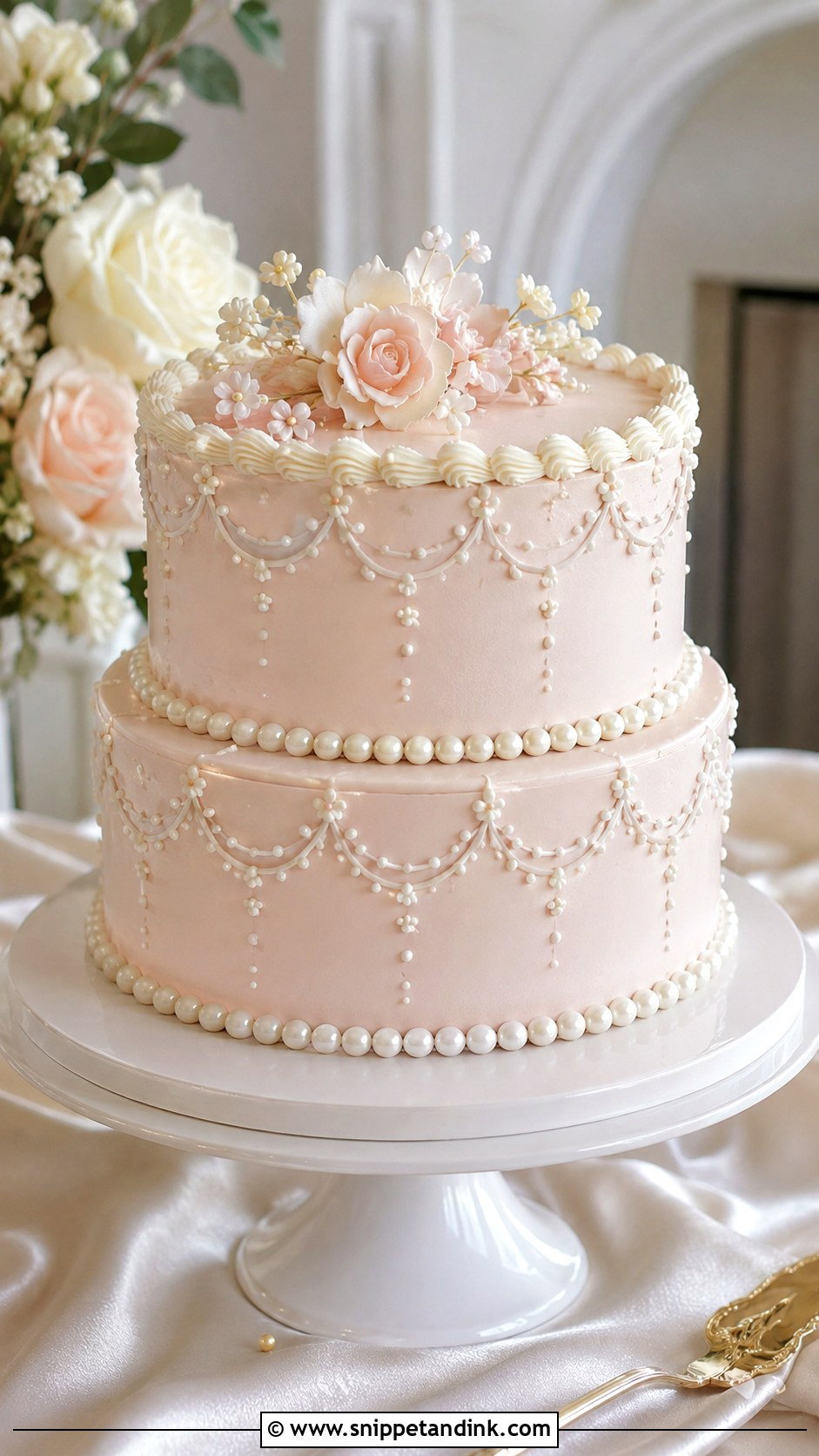 Light Pink Vintage Lace Wedding Cake - Snippet and Ink - 20 Light Pink Vintage Cake Ideas for Wedding
