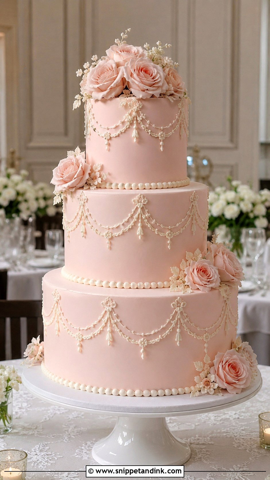 Light Pink Vintage Lambeth Wedding Cake - Snippet and Ink - 20 Light Pink Vintage Cake Ideas for Wedding