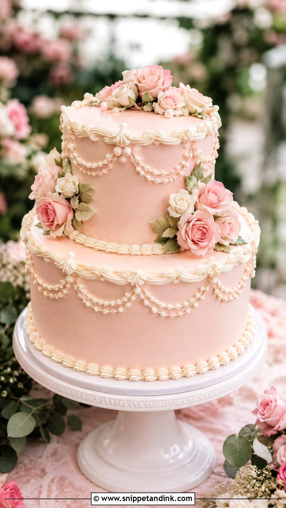 Light Pink Vintage Rose Wedding Cake - Snippet and Ink - 20 Light Pink Vintage Cake Ideas for Wedding