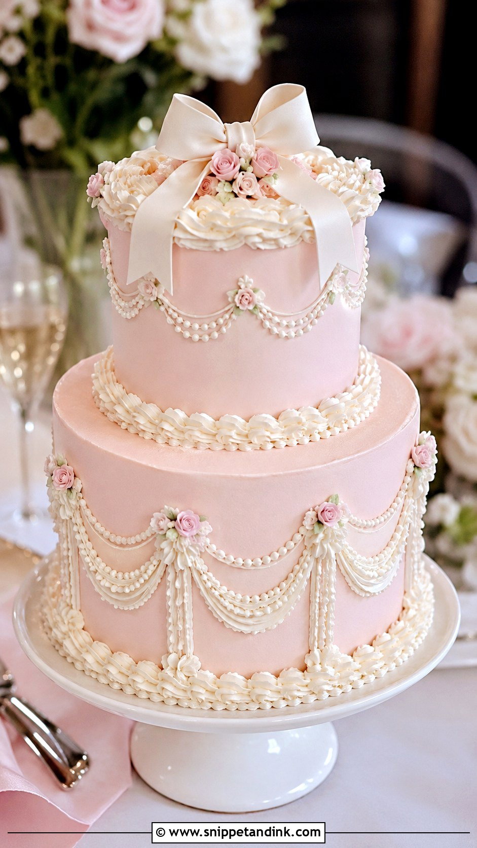 Light Pink Vintage Two Tier Wedding Cake - Snippet and Ink - 20 Light Pink Vintage Cake Ideas for Wedding