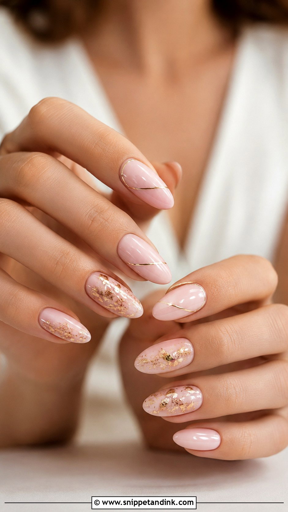 Light Pink Wedding Nails With Gold - Snippet and Ink - 30 Pink Wedding Nails