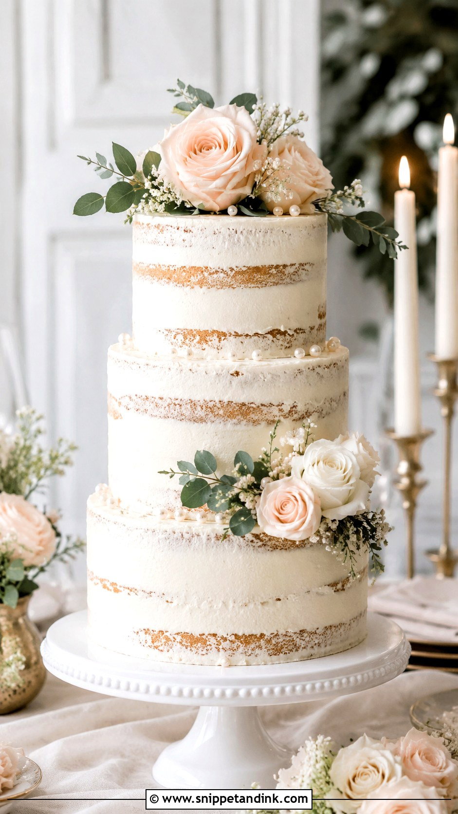Lightly Iced Almond Wedding Cake - Snippet and Ink - 20 Lightly Iced Wedding Cake Ideas