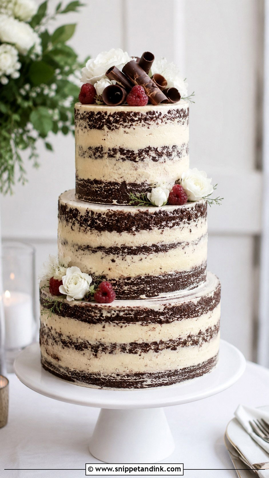 Lightly Iced Chocolate Wedding Cake - Snippet and Ink - 20 Lightly Iced Wedding Cake Ideas