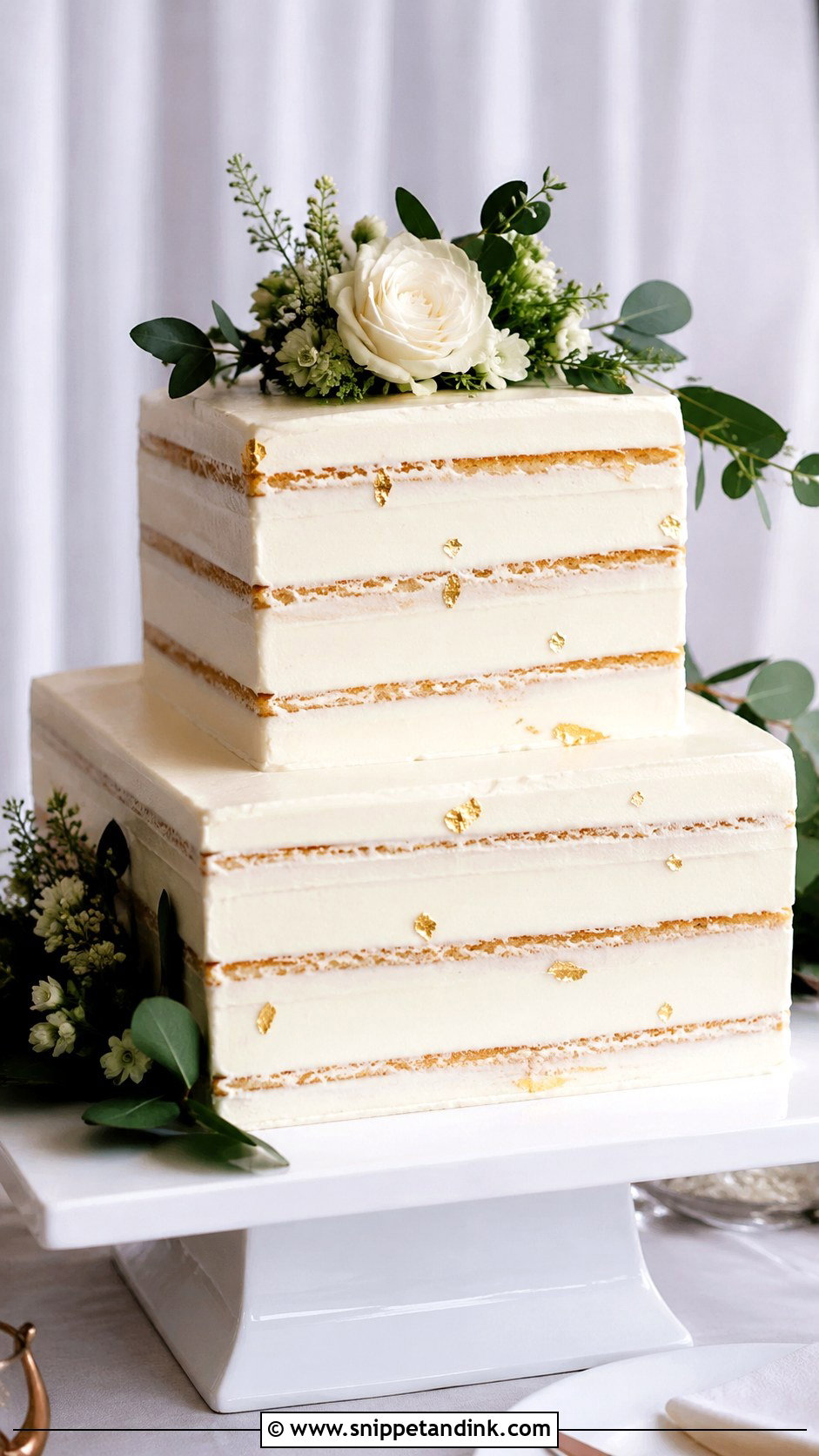 Lightly Iced Square Wedding Cake - Snippet and Ink - 20 Lightly Iced Wedding Cake Ideas