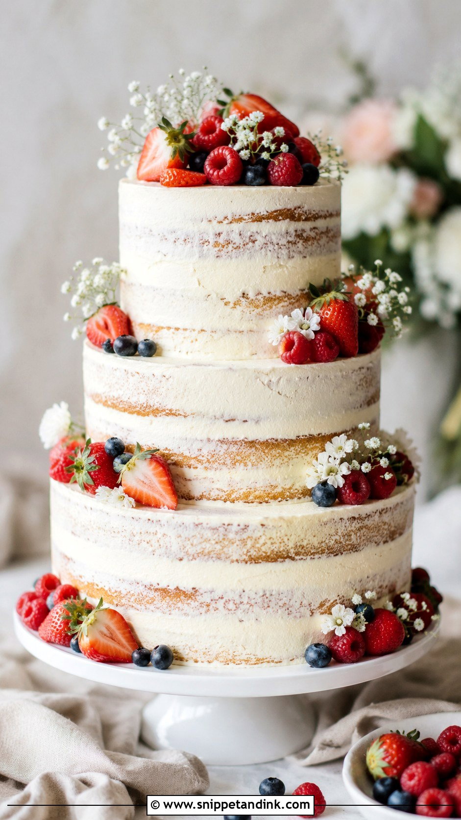 Lightly Iced Wedding Cake With Berries - Snippet and Ink - 20 Lightly Iced Wedding Cake Ideas