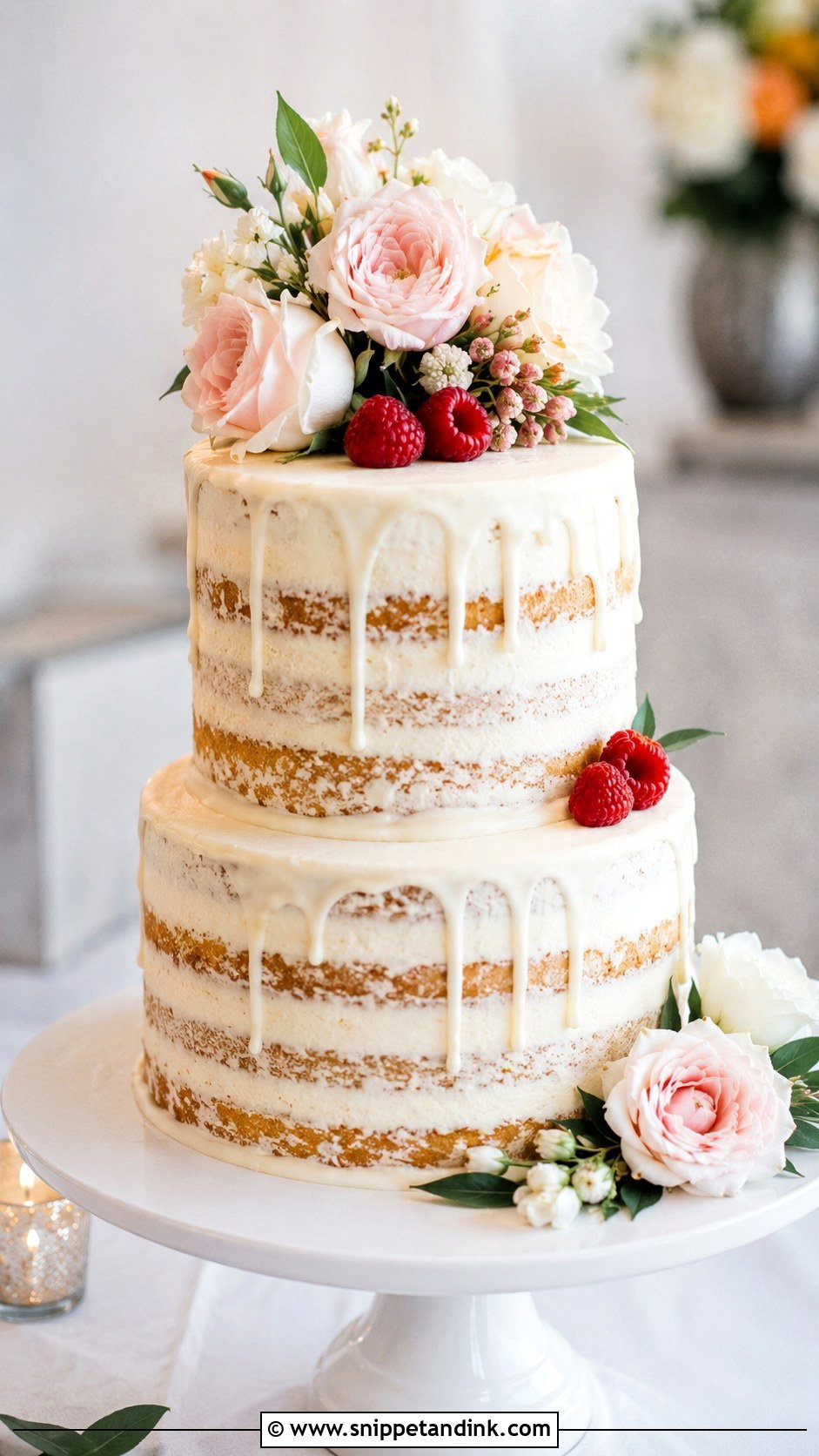 Lightly Iced Wedding Cake With Drip - Snippet and Ink - 20 Lightly Iced Wedding Cake Ideas