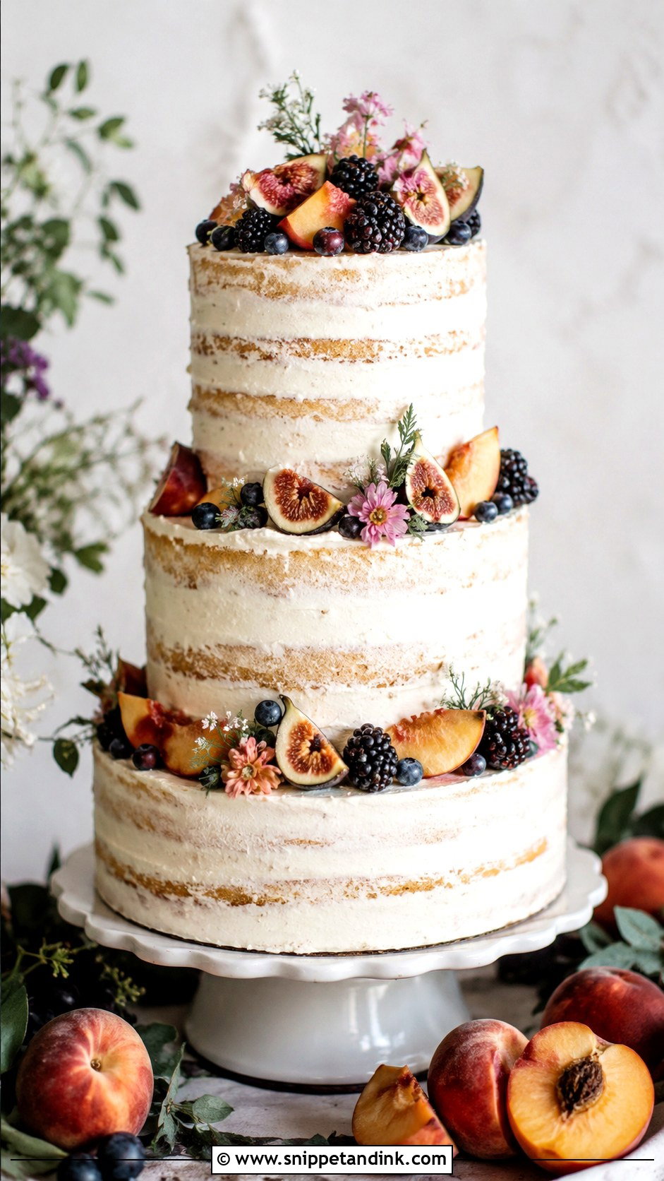 Lightly Iced Wedding Cake With Fruit - Snippet and Ink - 20 Lightly Iced Wedding Cake Ideas