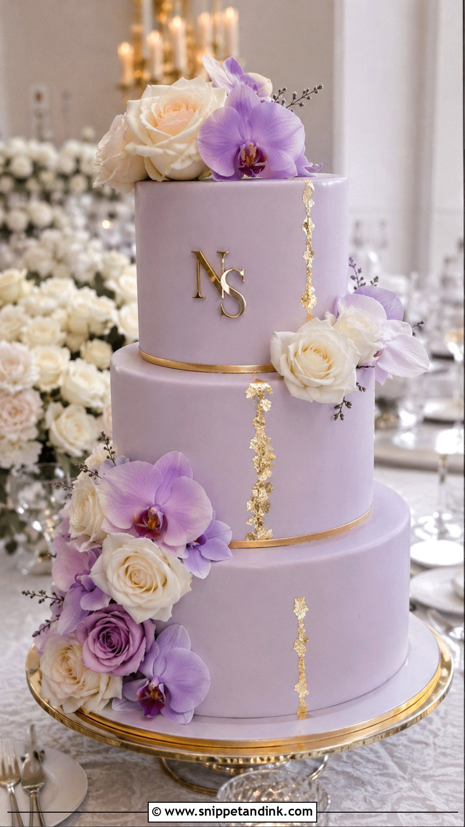 Lilac And Gold Wedding Cake - Snippet and Ink - 25 Lilac Wedding Cake Ideas