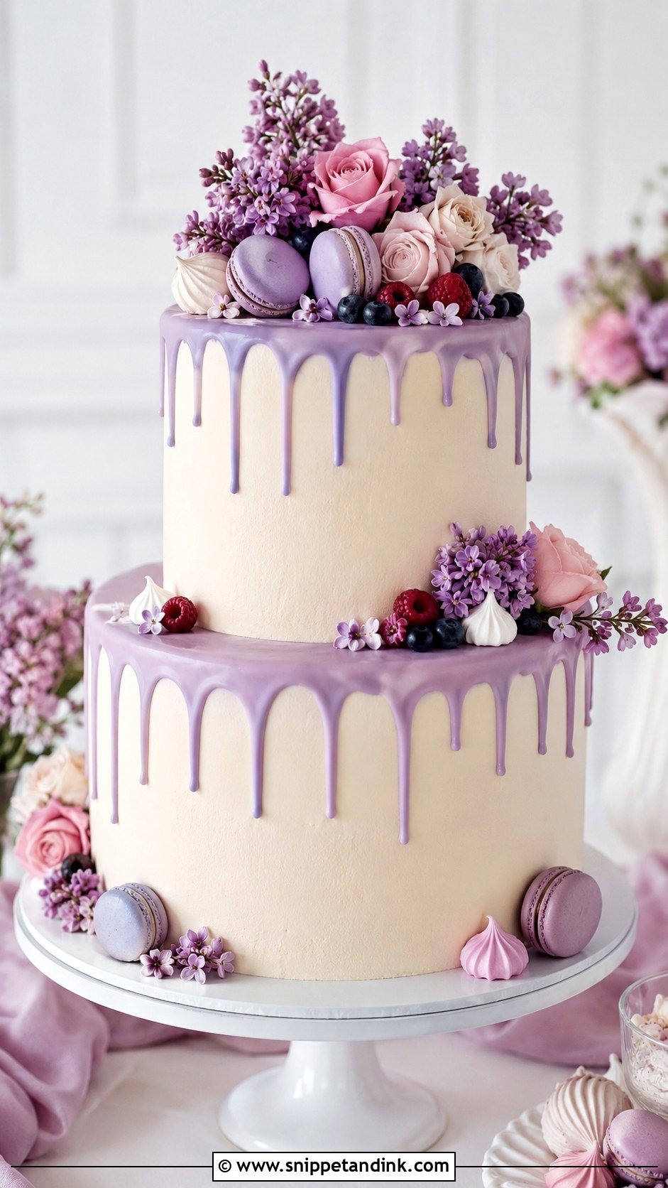 Lilac Drip Wedding Cake - Snippet and Ink - 25 Lilac Wedding Cake Ideas
