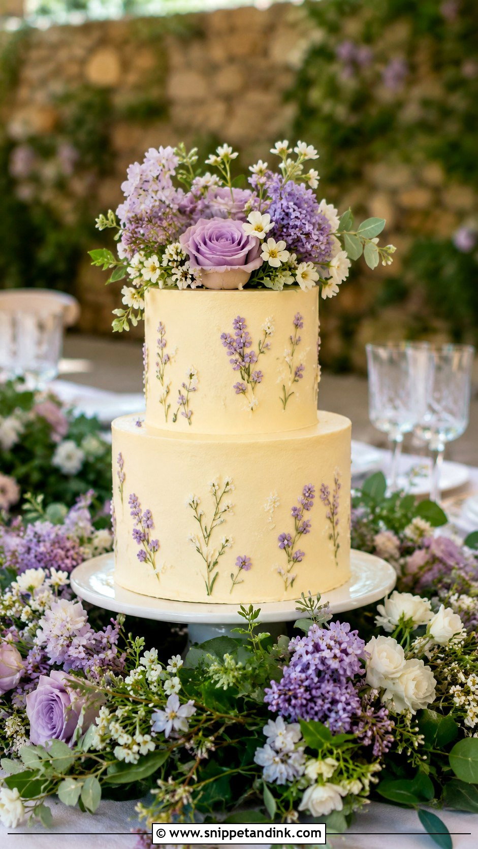Lilac Floral Meadow Wedding Cake - Snippet and Ink - 25 Lilac Wedding Cake Ideas
