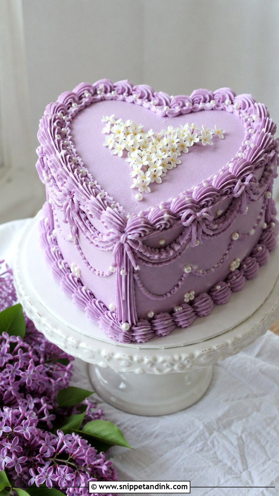 Lilac Heart Wedding Cake - Snippet and Ink - 25 Lilac Wedding Cake Ideas