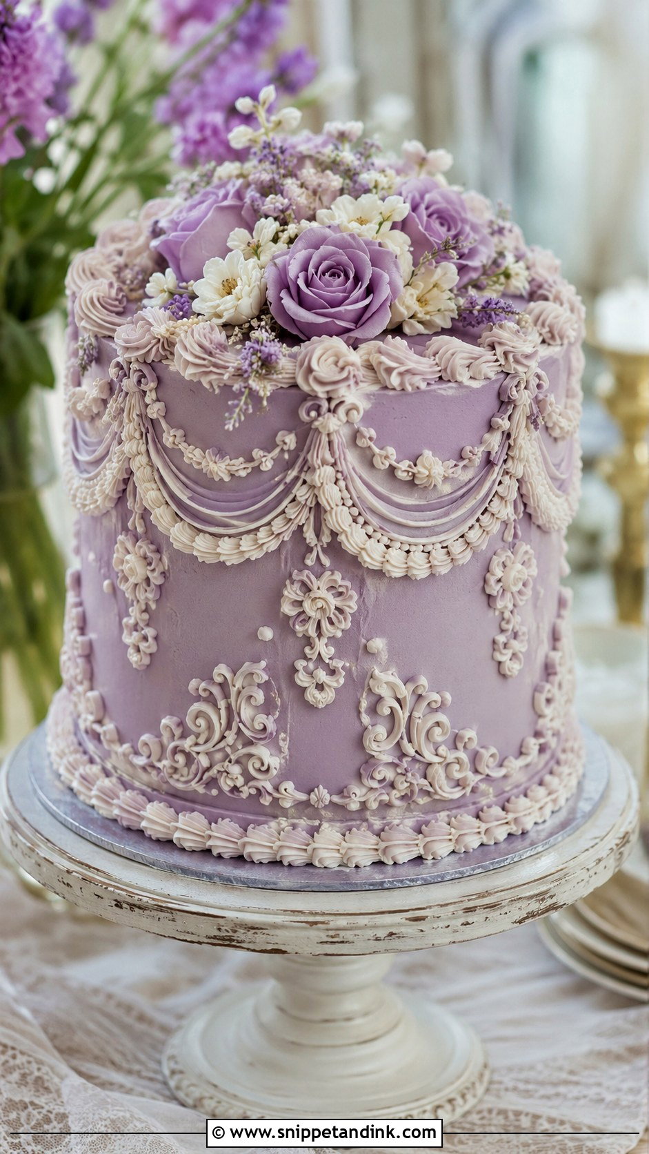 Lilac Lambeth Wedding Cake - Snippet and Ink - 25 Lilac Wedding Cake Ideas