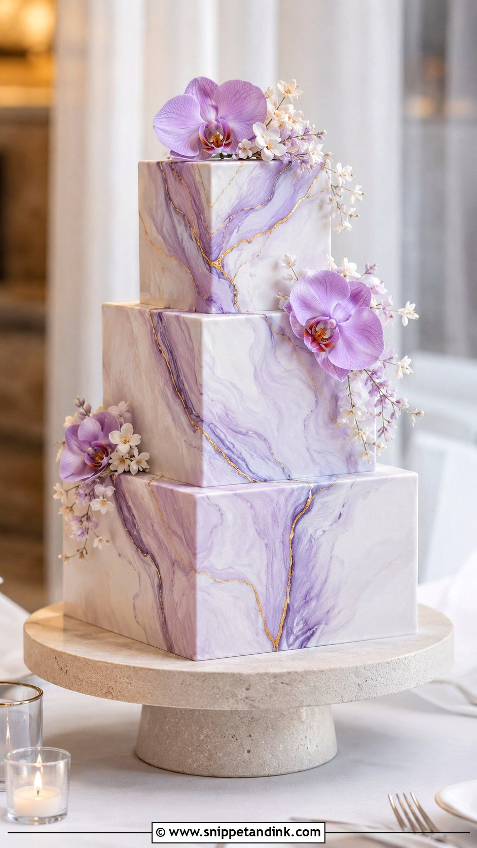 Lilac Marble Wedding Cake - Snippet and Ink - 25 Lilac Wedding Cake Ideas