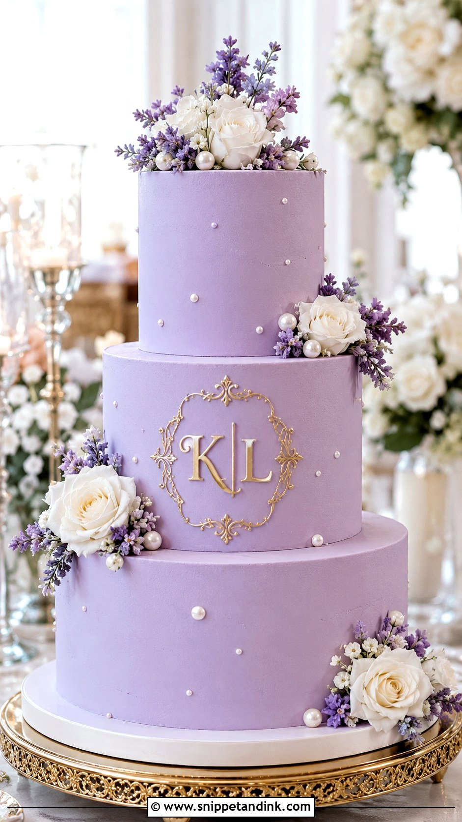 Lilac Monogram Wedding Cake - Snippet and Ink - 25 Lilac Wedding Cake Ideas