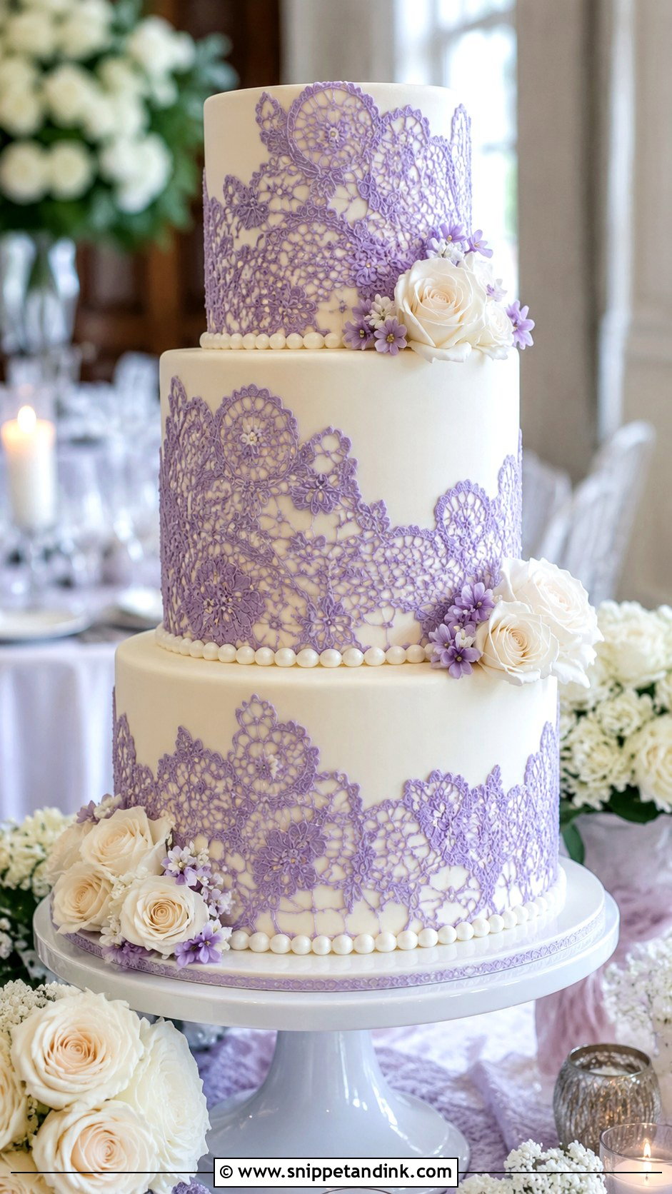 Lilac Purple Lace Wedding Cake - Snippet and Ink - 20 Lilac Purple Wedding Cake Ideas