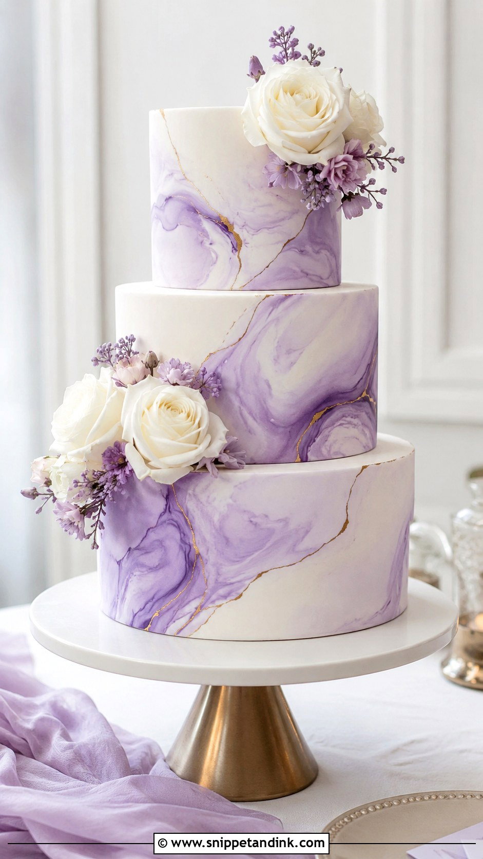 Lilac Purple Marble Wedding Cake - Snippet and Ink - 20 Lilac Purple Wedding Cake Ideas