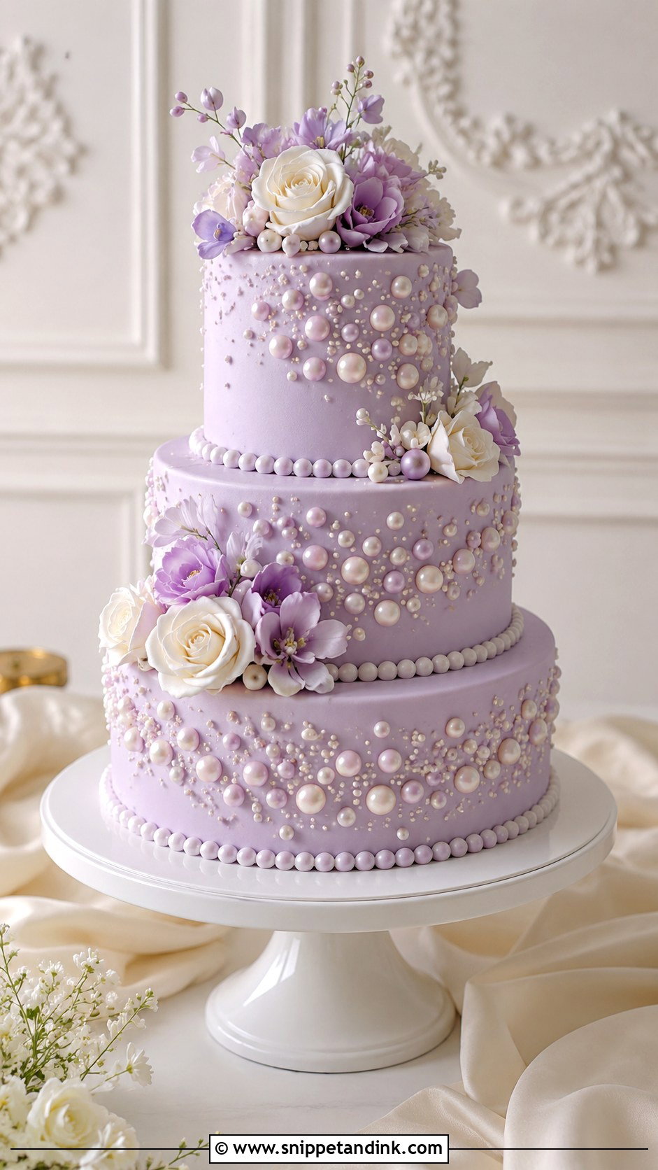 Lilac Purple Pearl Wedding Cake - Snippet and Ink - 20 Lilac Purple Wedding Cake Ideas