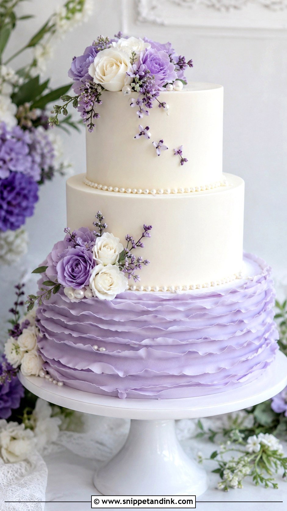 Lilac Purple Ruffle Wedding Cake - Snippet and Ink - 20 Lilac Purple Wedding Cake Ideas