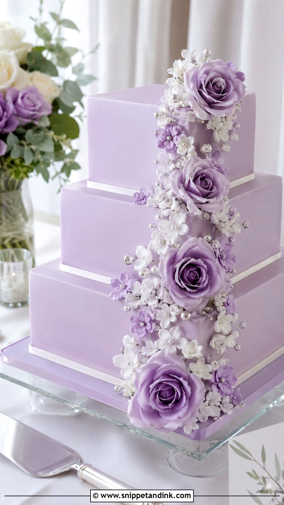 Lilac Purple Square Wedding Cake - Snippet and Ink - 20 Lilac Purple Wedding Cake Ideas