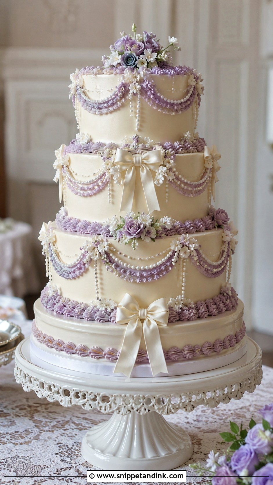 Lilac Purple Vintage Wedding Cake - Snippet and Ink - 20 Lilac Purple Wedding Cake Ideas