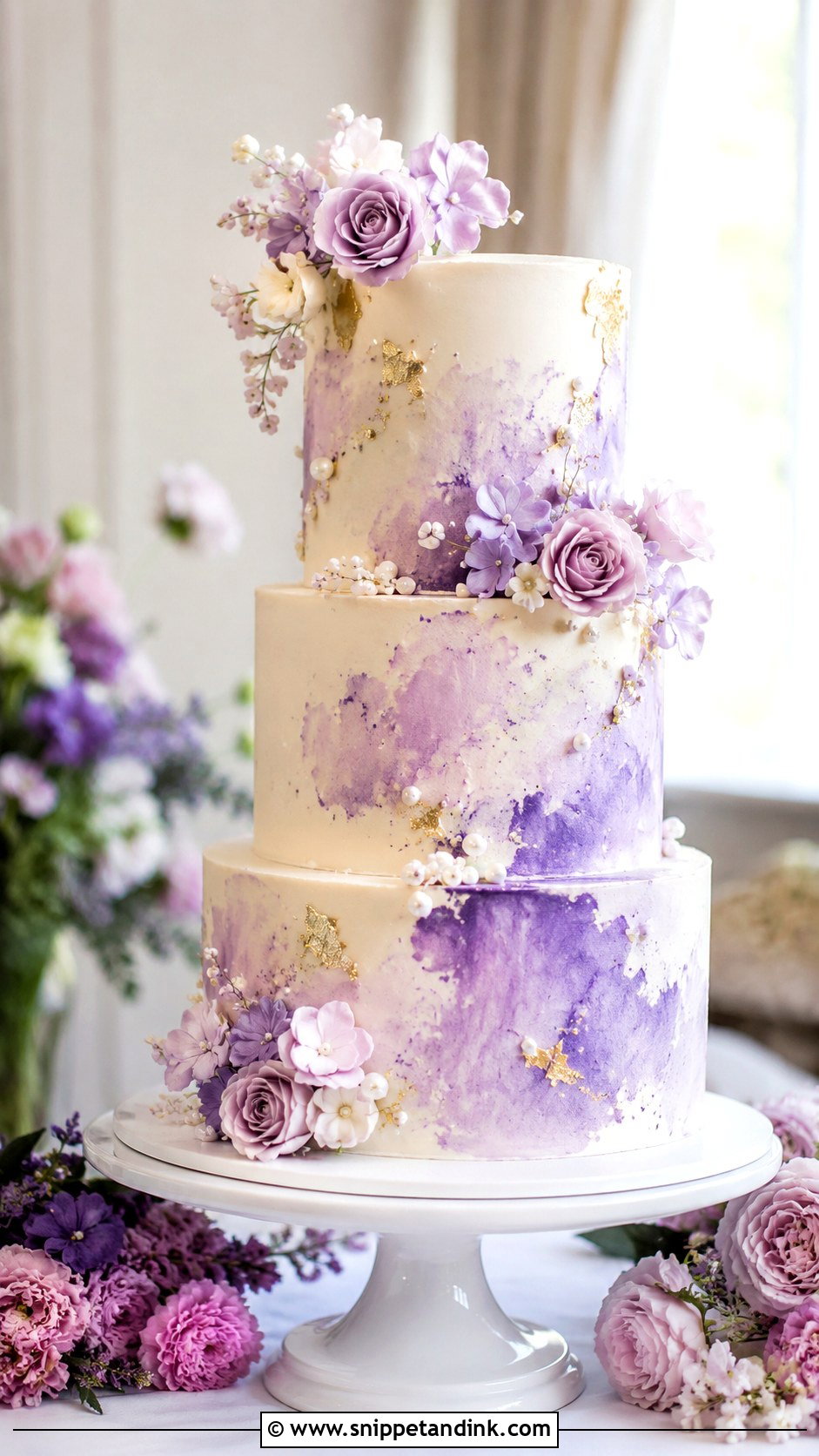 Lilac Purple Watercolor Wedding Cake - Snippet and Ink - 20 Lilac Purple Wedding Cake Ideas