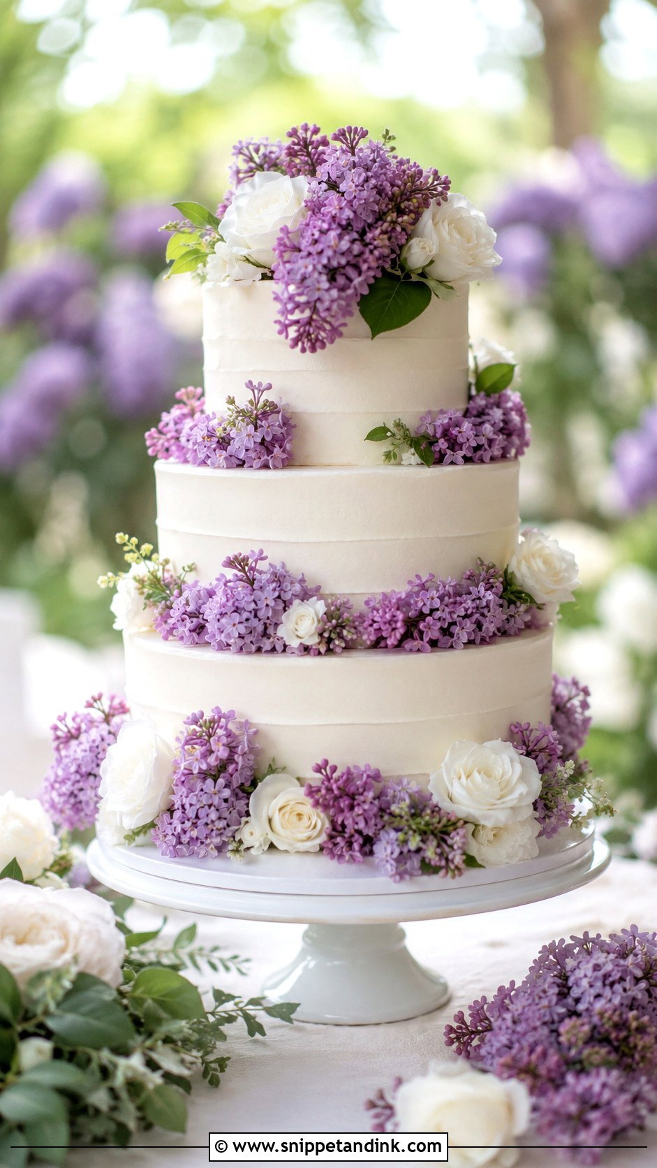 Lilac Purple Wedding Cake With Fresh Lilacs - Snippet and Ink - 20 Lilac Purple Wedding Cake Ideas
